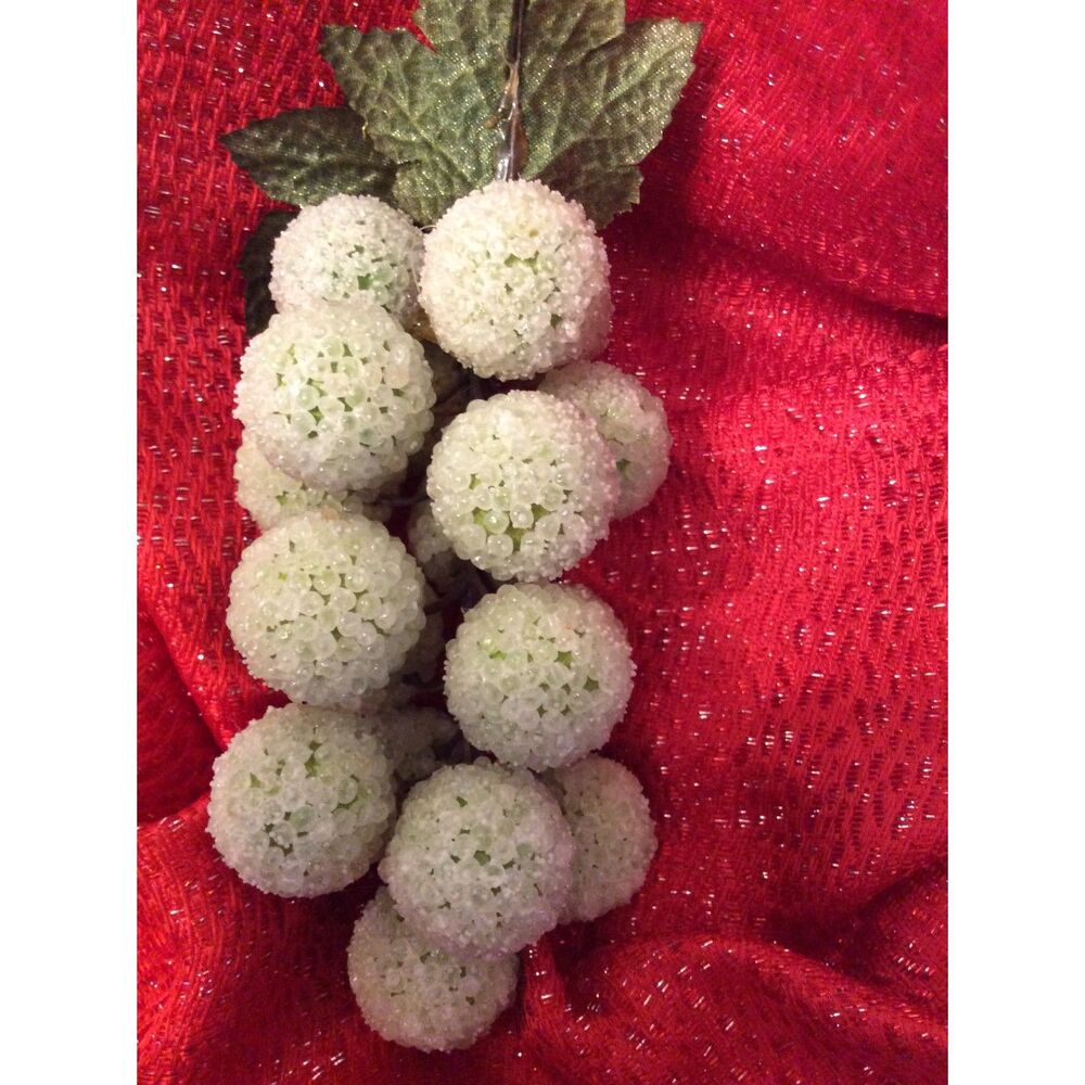 Vintage Faux Grapes Bunch Sugar Beaded 8" Green
